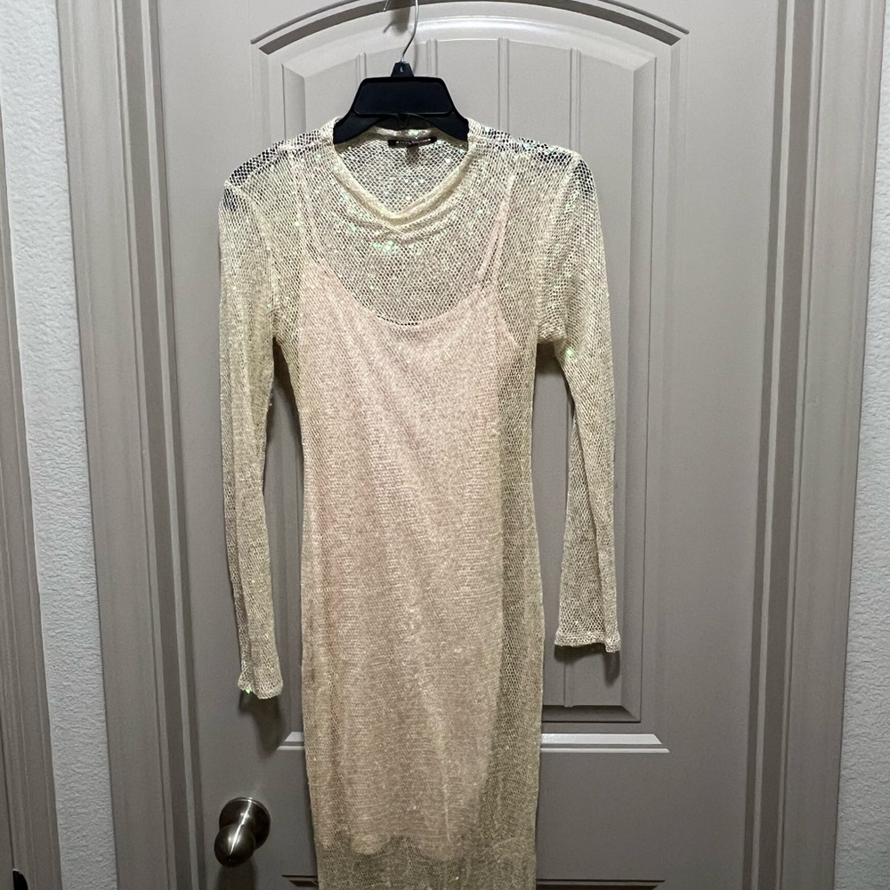 Steve Madden Shimmering Cream Long Sleeve Dress